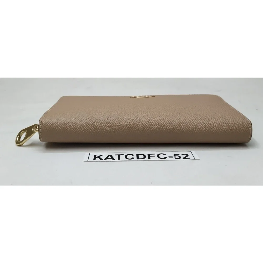 Coach Taupe Brown Crossgrain Leather Zip Around Credit Card Wallet - NWT $298